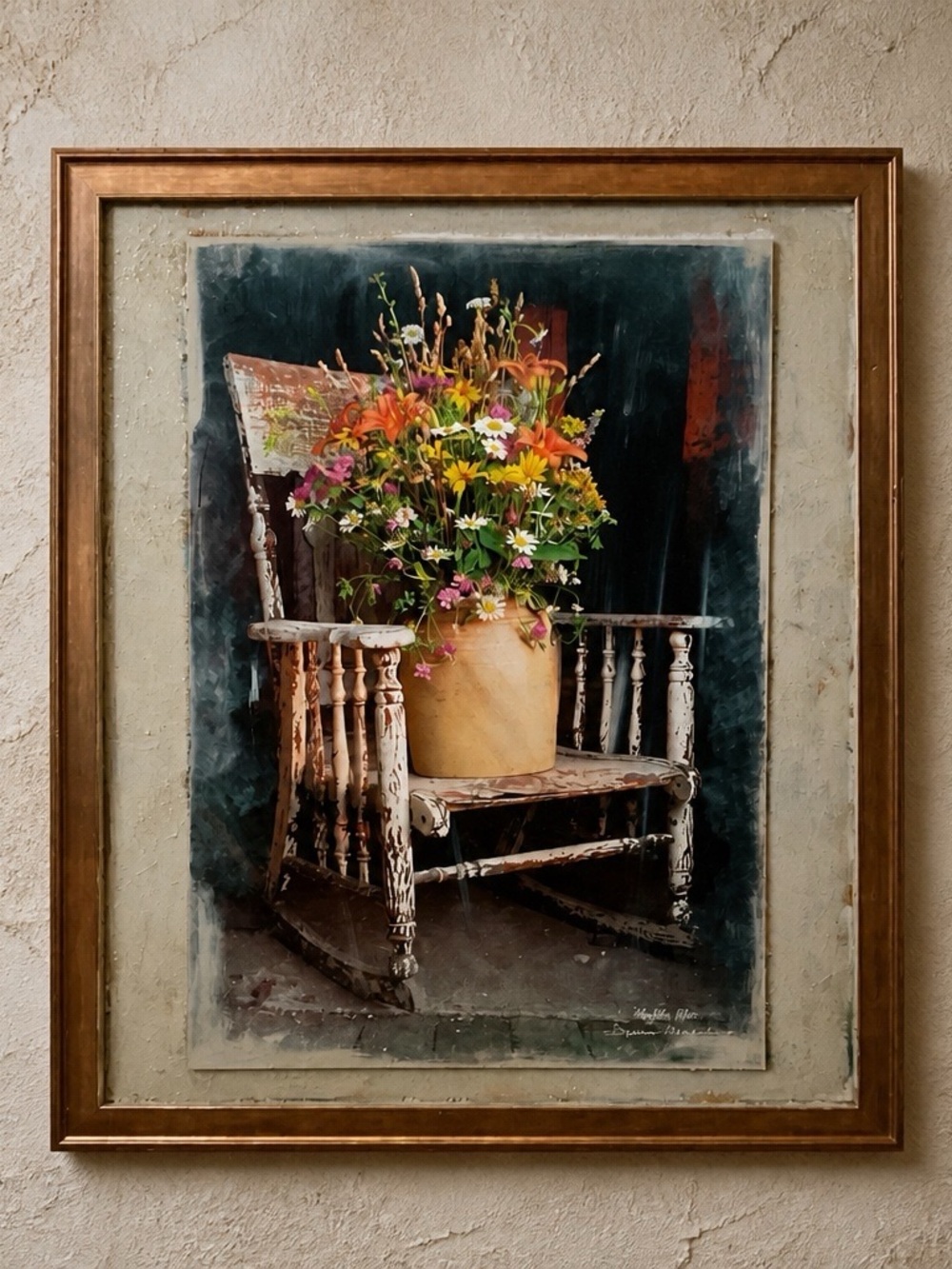 Farmhouse , Primitive Signed 🖼️ Painting 18*16. Read notes